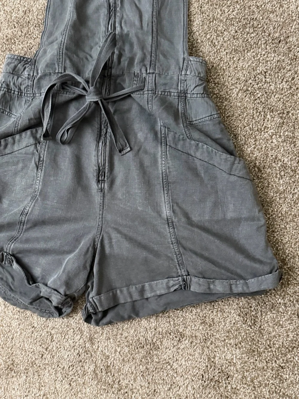 Free People Charcoal Gray Short Overalls